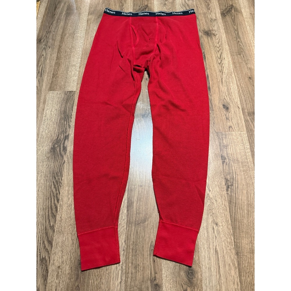 Hanes Originals Pants Mens Size XL Red Long John Thermal Waffle Knit